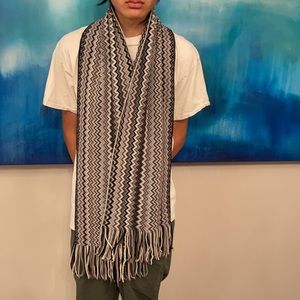 Authentic Missoni Black/Grey/Creme Wool Scarf